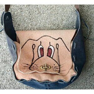 Handmade Suede Leather Purse Hound Dog Art Small Shoulder Bag Artsy Puppy
